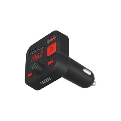 4. SAVIO TR-15 FM-Transmitter mit Display, Bluetooth und PD-Ladegerät USB-C USB-A Quick Charge, Bass Boost