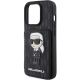 6. Karl Lagerfeld Saffiano Cardslots and Stand Monogram Ikonik Patch Hülle für iPhone 15 Pro – Schwarz