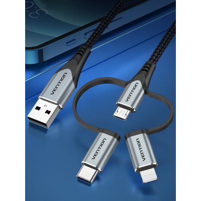 8. Vention USB-A 3-in-1 Micro-B USB-C Lightning-Kabel 1 m Grau