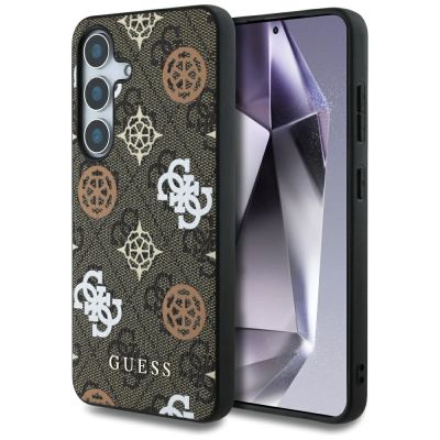 Guess 4G bedrucktes farbiges Pfingstrosenmuster MagSafe-Hülle für Samsung Galaxy S25 braun