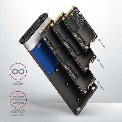 9. AXAGON EEM2-SG2 RAW BOX Externes Gehäuse für M.2-SSD, USB-C 3.2 Gen 2 – silber