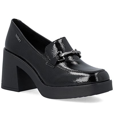 Schwarze Damen-Slipper aus Lackleder mit hohem Absatz, Rieker 58051-00