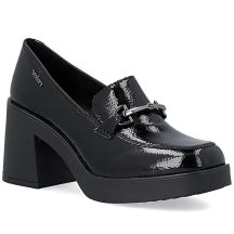 Schwarze Damen-Slipper aus Lackleder mit hohem Absatz, Rieker 58051-00