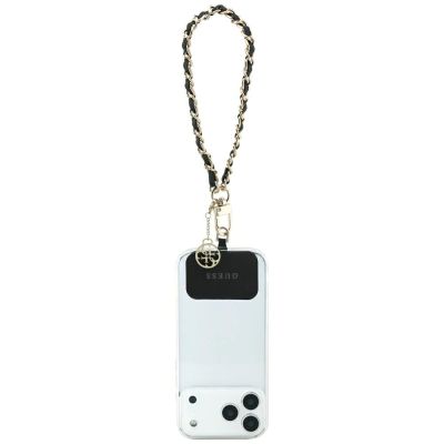 4. Guess GUOUCHSAMC4K Universal-Handschlaufenetui – schwarzer Saffiano-Kette 4G-Charm