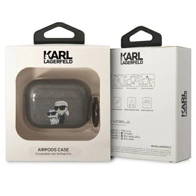 3. Karl Lagerfeld KLAPHNKCTGK Airpods Pro Cover schwarz/schwarz Gliter Karl&Choupette