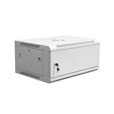 7. Wandmontierter Netzwerkschrank 19" 4U Rack 600x450, geschlossene Tür, grau, ungeteilt, montiert, 60 kg