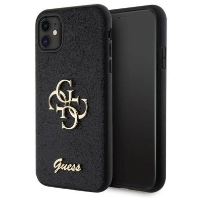 Guess GUHCN61HG4SGK Hülle für iPhone 11 / Xr – Schwarz Glitter Script Big 4G