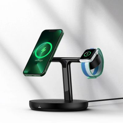 11. Baseus Swan induktives Ladegerät (MagSafe kompatibel) Ständer für iPhone, Apple Watch, AirPods + USB-C Kabel 1m schwarz (WXTE000101)