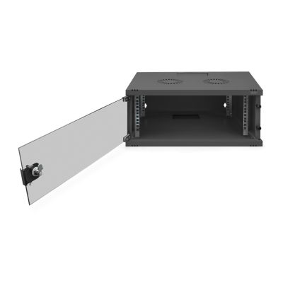 40. 19-Zoll-4HE-Wandnetzwerkschrank, SOHO 241 x 540 x 400 mm, Glastür, schwarz, unmontiert, 60 kg