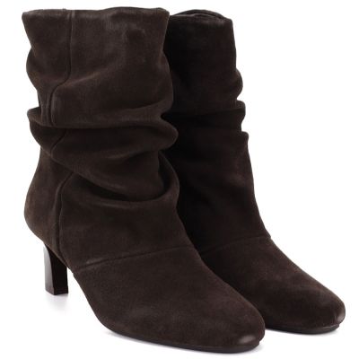 4. Damen-Lederstiefeletten mit gerafftem Schaft, schokoladenbraun Potocki JE19496