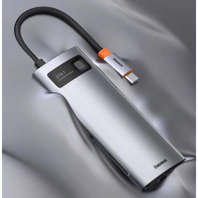 22. Baseus Metal Gleam 8in1 USB-C Hub - USB-C PD 100W 1x HDMI 4K 30Hz 1x SD- und microSD-Kartenleser 3x USB-A 3.2 1xRJ45 - grau