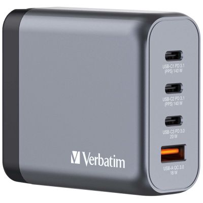 10. Verbatim GaN-Ladegerät 140 W, 1x USB-A, 3x USB-C