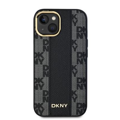 3. DKNY Leder-MagSafe-Hülle mit kariertem Monomuster für iPhone 15 Plus / 14 Plus – Schwarz