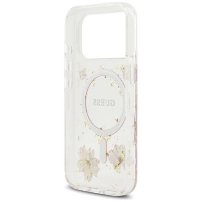 7. Guess Resin Flowers Glitter MagSafe Hülle für iPhone 17 Pro - Pink
