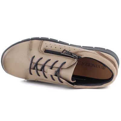 4. Damen-Keilschuhe aus Leder mit durchbrochenem Muster, beige, Vinceza 39977