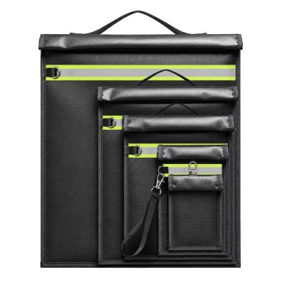 Set mit 5 feuerfesten RFID-Blockiertaschen OTN-5R mit Griff und Reflektor – Schwarz