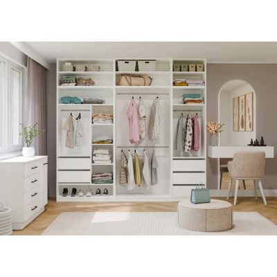 12. Modularer Kleiderschrank OPENO SET 260/250 WEISS mit Schubladen, Kleiderstangen und Einlegeböden – groß, fürs Schlafzimmer