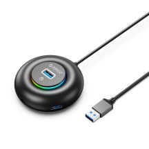 Orico YXR4-U3 RGB USB-Hub mit 4 USB-A 3.0-Anschlüssen, Audio-/Mikrofonanschluss (0,3 m) – Schwarz