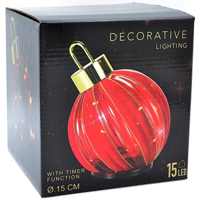 6. DEKORATIVE LED-KUGEL 15 CM ROT MIT FLIMMERLICHT, 15 LEDS UND TIMER