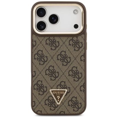 3. Guess 4G PU Dreieck-Logo & Standkamera Magsafe Hülle für iPhone 17 Pro Max - Braun