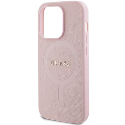6. Guess GUHMP14LPSAHMCP Hülle für iPhone 14 Pro – rosa Saffiano MagSafe