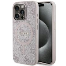 Guess 4G Collection Leder-Metall-Logo MagSafe Hülle für iPhone 15 Pro Max – Pink