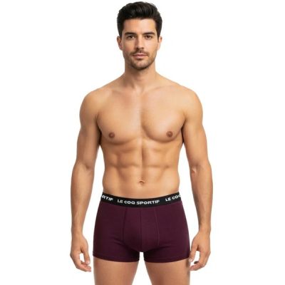 4. Le Coq Sportif Herren-Boxershorts, 3er-Pack, Schwarz, Grau, Burgunderrot