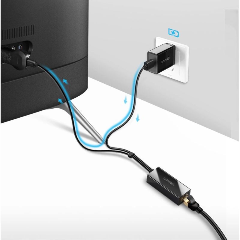 7. Ugreen 30985 Externe Netzwerkkarte für Chromecast mit Micro-USB-/USB-A-Anschlüssen 100 Mbit/s 1 m – Schwarz