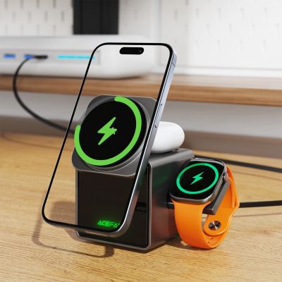 6. Acefast E34 22,5W 3-in-1 Induktionsladegerät mit integriertem Kabel für Smartphone, Smartwatch und Kopfhörer – Grau