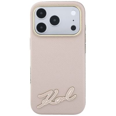 3. Karl Lagerfeld MagSafe-Hülle mit genarbtem Harz-Logo für iPhone 18 Pro / 17 Pro – Pink