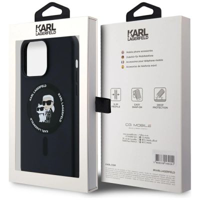 8. Karl Lagerfeld Silikon Karl&Choupette Ring MagSafe Hülle für iPhone 15 Pro Max – Schwarz