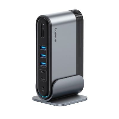 9. Baseus UnionJoy USB-C Dockingstation (2x HDMI 4K@60Hz, 1x DisplayPort 4K@60Hz, 3x USB-A 3.0, 2x USB-C 3.0, 2x USB-A 2.0, 1x RJ45 PD PC, 1x SD+TF, 1x 3,5-mm-Klinkenanschluss) – Grau