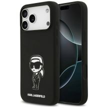 Karl Lagerfeld Silikonhülle mit Karl-Skizze und Logo (MagSafe) für iPhone 17 Pro Max – Schwarz
