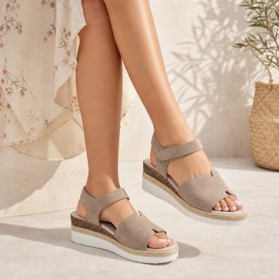 9. Beige Jezzi Keilsandalen aus Leder für Damen, Größe 26SD18-32