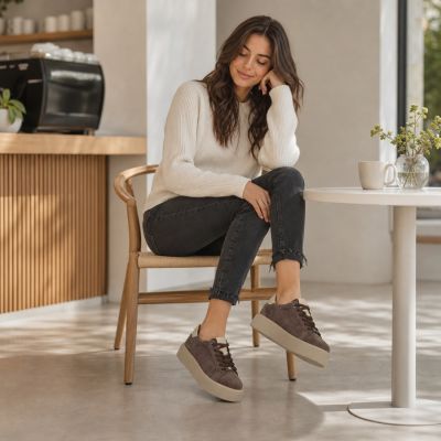 9. Damen-Plateau-Sneaker aus Leder, braun, Filippo DP6119