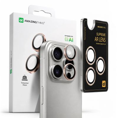 5. AmazingThing AR Aluminium 3-Linsen-Glas mit Kameralinsenrahmen für iPhone 16 Pro / 16 Pro Max - Roségold