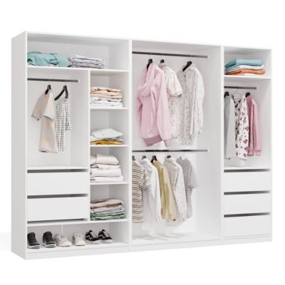 2. Modularer Kleiderschrank OPENO SET 260/200 WEISS – Schubladen, Kleiderstangen und Regalböden, groß, fürs Schlafzimmer