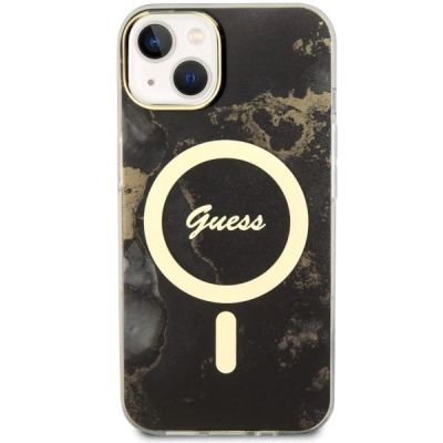 3. Guess, GUHMP14MHTMRSK iPhone 14 Plus 6,7" schwarz/schwarzes Hardcase Golden Marble MagSafe