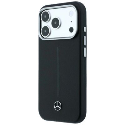 2. Mercedes Leder-Halbwickelhülle mit ikonischer Linie und MagSafe-Funktion für iPhone 18 Pro Max / 17 Pro Max – Schwarz