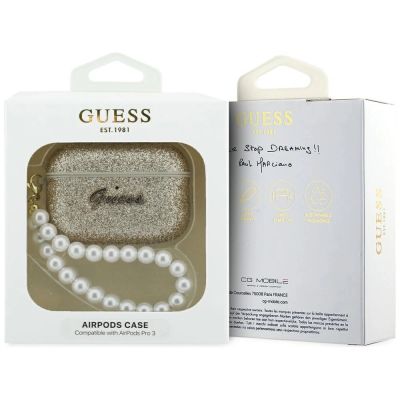 4. Guess Glitzer-Perlen-Schutzhülle für AirPods Pro 3 – Gold