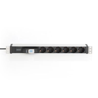 3. Digitus PDU 19" Rack-Steckdosenleiste, 6x Schuko, 2,0 m, 1x Unischuko-Stecker, 16 A, Leitungsschutzschalter, Aluminiumprofil
