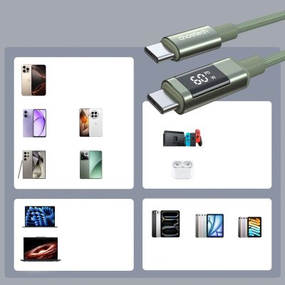6. PD60W USB-C-zu-USB-C-Digitaldisplay, 1,2 m Nylonkabel – grün