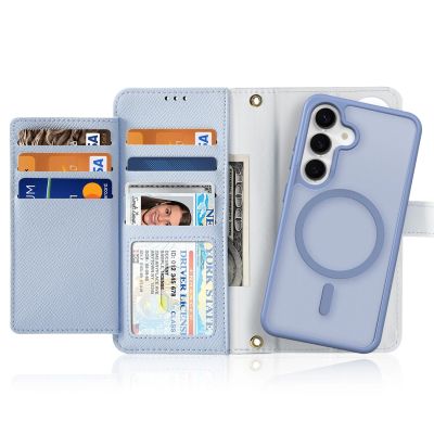 12. Dux Ducis Lawa Lederhülle für Samsung Galaxy S25+ mit abnehmbarer magnetischer Brieftasche – Blau