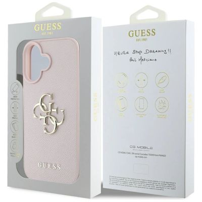 8. Guess Grained Big 4G Logo Small Classic Logo Hülle für iPhone 16 - Pink