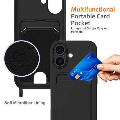 4. iPhone 17 TPU-Hülle mit Kartenhalter und Umhängeband – Schwarz