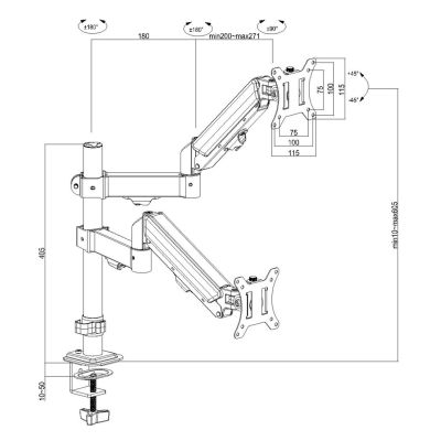 10. MACLEAN Monitorhalterung für 2 Monitore, Gasfeder, 17"–32", 2–10 kg, Schwarz, MC-136