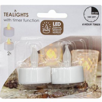 19. 2er-Set LED-Teelichter mit Timer, weiß