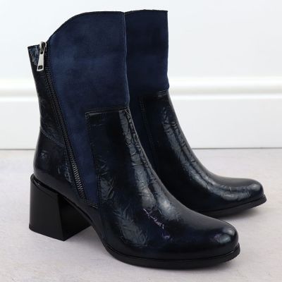 3. Damen-Lack-Stiefeletten mit Blockabsatz, blau M.Daszyński SA269-1