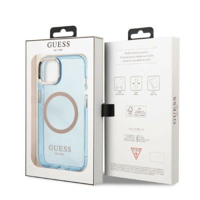 8. Guess Gold Outline Translucent MagSafe Hülle für iPhone 13 – Blau