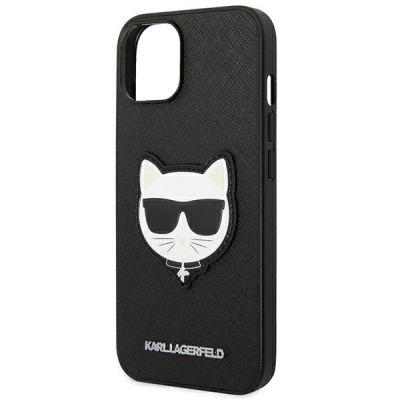 6. Karl Lagerfeld Saffiano Choupette Head Patch Case für iPhone 14 Plus – Schwarz